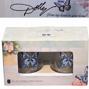 Dolly Parton Jeweled Mosaic Set Of 2 Stemless Wine Glasses- Blue
